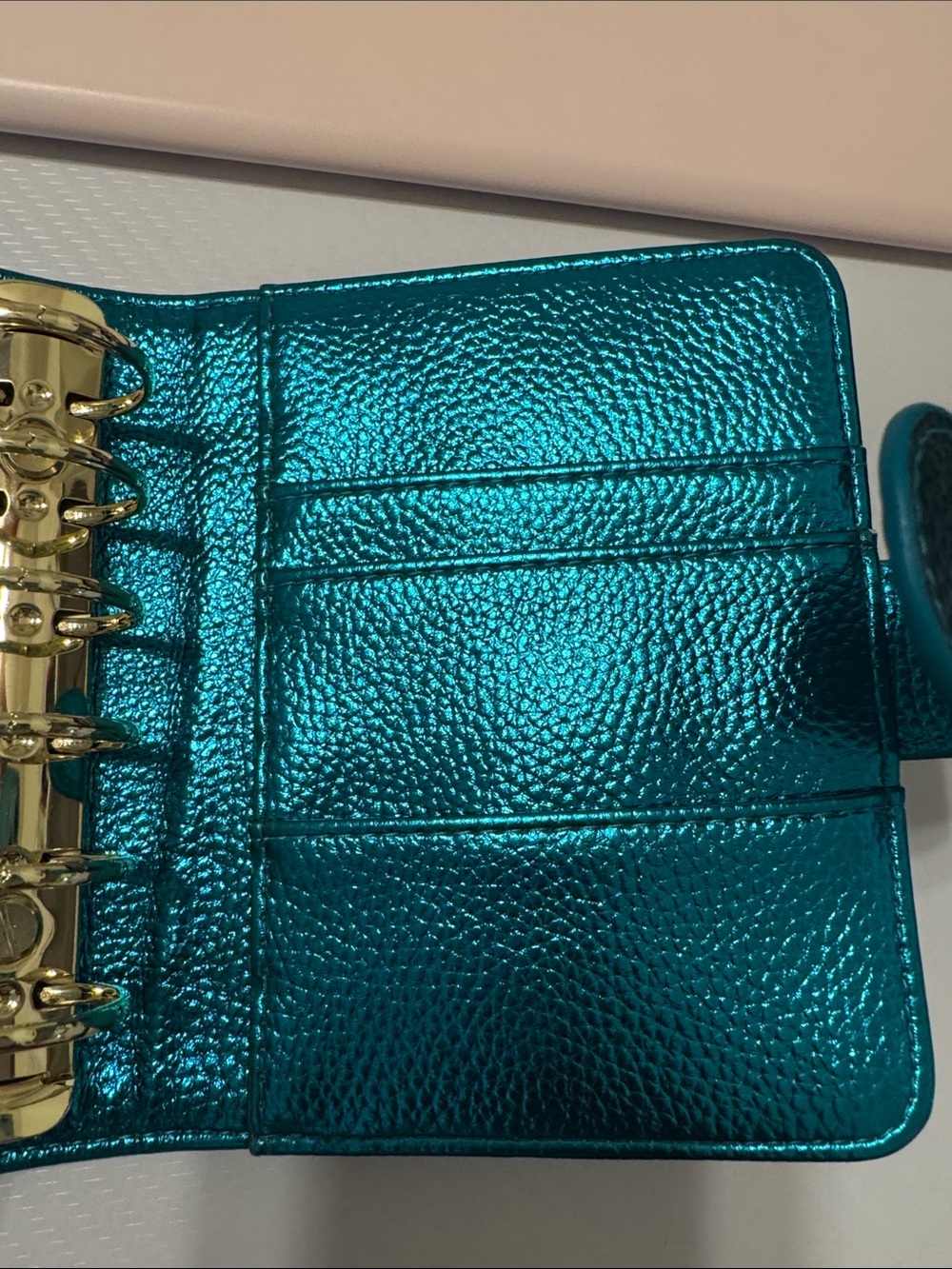 A7 Wallet/ Cash Stuffing Binder Metallic Teal
with Gold Rings & 3 envelopes - Picture 5 of 8